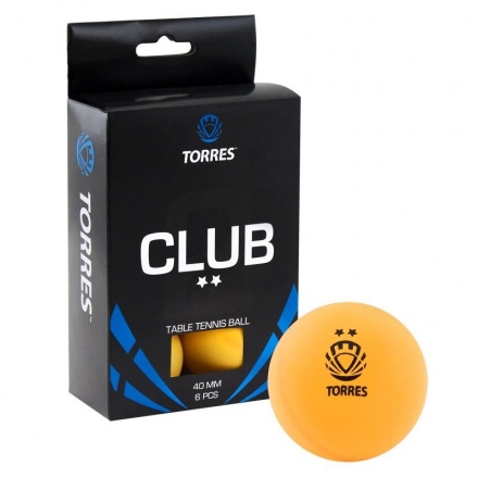 Мяч для настольного тенниса TORRES Club 2*, диам. 40+ мм, оранжевый, в упаковке 6 шт. оптом, фото 1