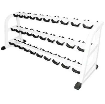 Стойка для хранения профессиональных гантелей Barbell МВ 1.19 на 15 пар трехъярусная белый оптом, фото 1