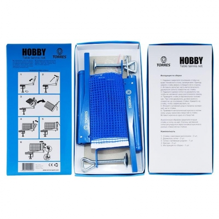 Сетка для наст. тенниса TORRES Hobby , арт.TT5017 в компл. с мет. стойками, синяя оптом, фото 1