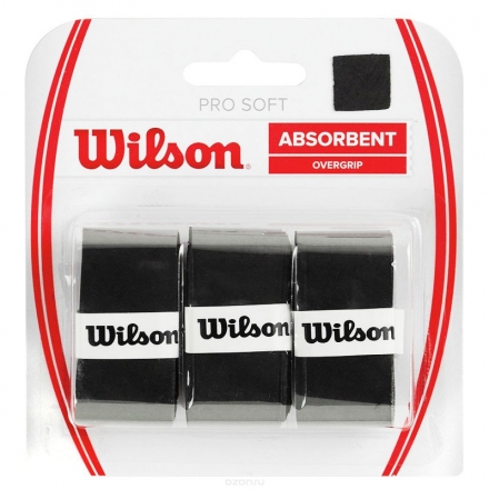 Овергрип Wilson Pro Soft Overgrip, арт. WRZ4040BK, 0,5 мм, размер 2,5см*120см,3 шт, черный оптом, фото 1