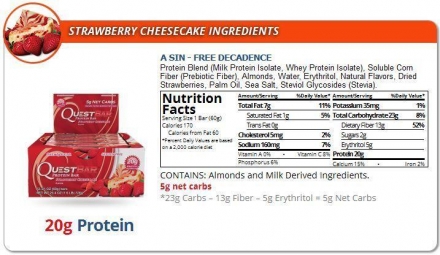 Батончик Quest Nutrition Quest Protein Bar StrawBerry CheeseCake (Клубничный чизкейк), 12 шт оптом, фото 3