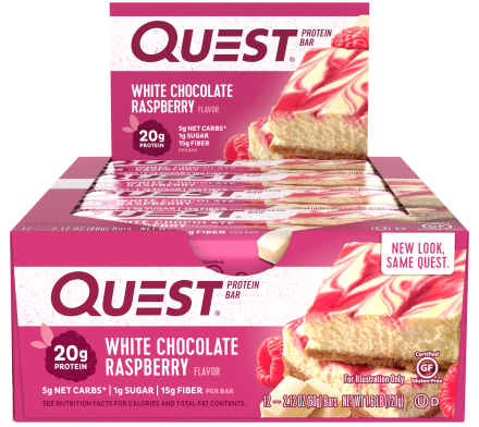 Батончик Quest Nutrition Quest Protein Bar Raspberry &amp; White Chocolate (Малина в белом шоколаде), 12 шт оптом, фото 1