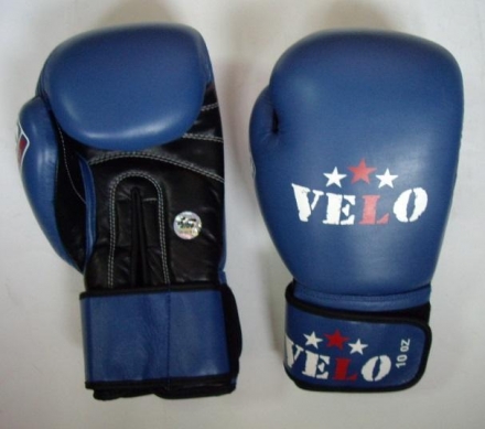 Перчатки бокс VELO (кожа) 10 oz синие AIBA оптом, фото 1