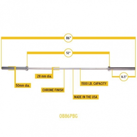 Гриф олимпийский прямой 86&quot;, до 679 кг, хромированный (класс-GOLD) оптом, фото 2