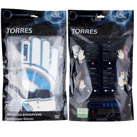 СЦ*Перчатки врат. &quot;TORRES Match&quot; арт. FG05068, р.8, 3 мм латекс, удл.манж., бело-голубо-сереб оптом, фото 2