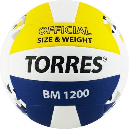 Мяч вол. &quot;TORRES BM1200&quot; арт.V42035, р.5, синт.кожа (микрофибра), клееный, бут.кам, бел-син-желт оптом, фото 1
