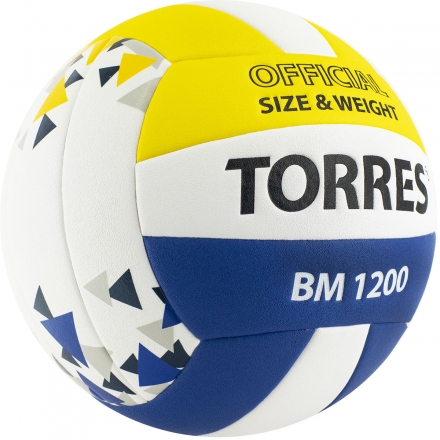 Мяч вол. &quot;TORRES BM1200&quot; арт.V42035, р.5, синт.кожа (микрофибра), клееный, бут.кам, бел-син-желт оптом, фото 2