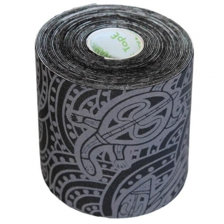 Тейп динамический Dynamic Tape ECO, арт. DT75TTEB, шир. 7,5 см, дл. 5 м, черный/серое тату оптом, фото 1