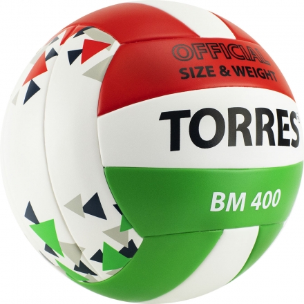 Мяч вол. &quot;TORRES BM400&quot; арт.V32015, р.5, синт. кожа (ТПУ), клееный, бут.кам., бело-крас-зелен оптом, фото 2