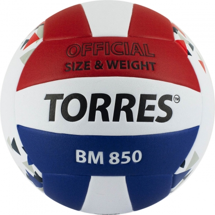 Мяч вол. &quot;TORRES BM850&quot; арт.V32025, р.5, синт. кожа (ПУ), клееный, бут. кам., бел-син-крас оптом, фото 1