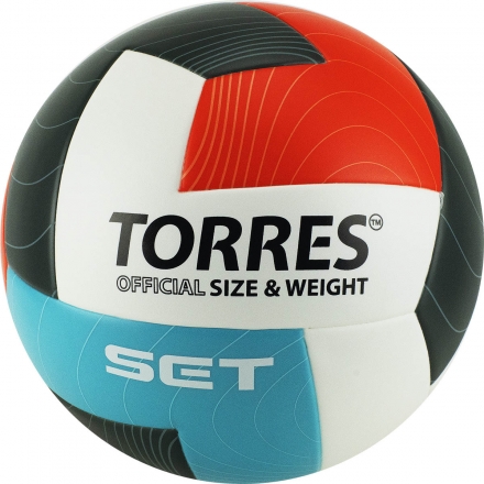 Мяч вол. &quot;TORRES Set&quot; арт.V32045, р.5, синт.кожа (ТПУ), клееный, бут.кам, бело-оранж-серо-голубой оптом, фото 1