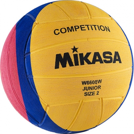 Мяч для водного поло &quot;MIKASA W6608W&quot; р.2, jun, резина, вес 300-320 г, дл. окр.58-60см,желт-син-роз оптом, фото 1