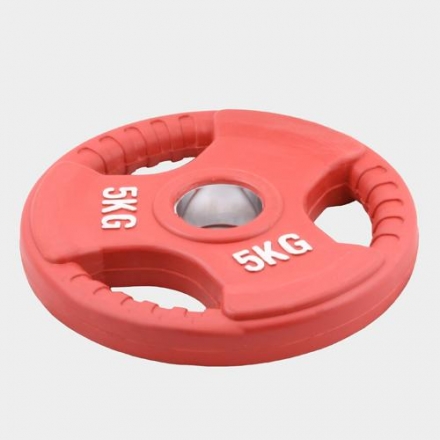 Олимпийский диск евро-классик с тройным хватом 5 кг. (обрезиненный, красный, d51мм.) оптом, фото 1