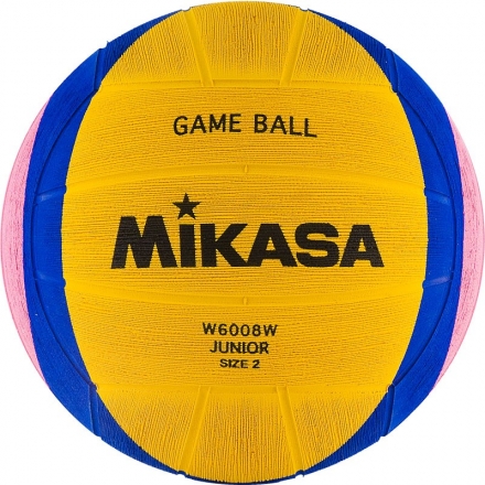 Мяч для водного поло &quot;MIKASA W6008W&quot; р.2, jun, резина, вес 300-320 г, дл.окр. 58-60см, жел-син-роз оптом, фото 1