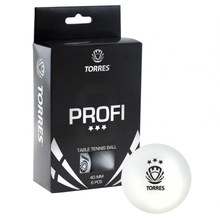 Мяч для наст. тенниса TORRES Profi 3*, арт. TT0012, диам. 40+мм, упак. 6 шт, белый оптом, фото 1