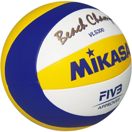 Мяч вол. пляжн. &quot;MIKASA VLS300&quot;, р.5, FIVB Approved, синт.кожа микрофибра, маш.с,бел-син-жел оптом, фото 1
