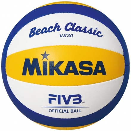 Мяч вол. пляжн. &quot;MIKASA VX30&quot;, р.5, синт.кожа (ПУ), руч.сш., бут.кам, бел-син-жел оптом, фото 1