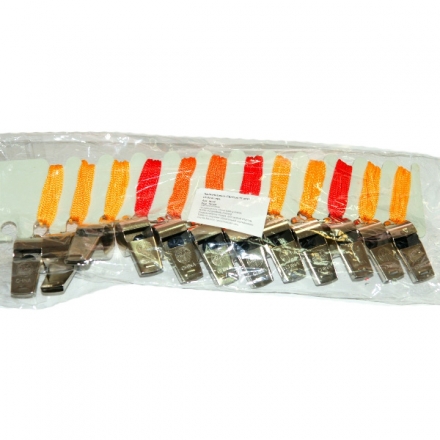 Свисток металлический с шариком на шнурке упаковка 12шт оптом, фото 1