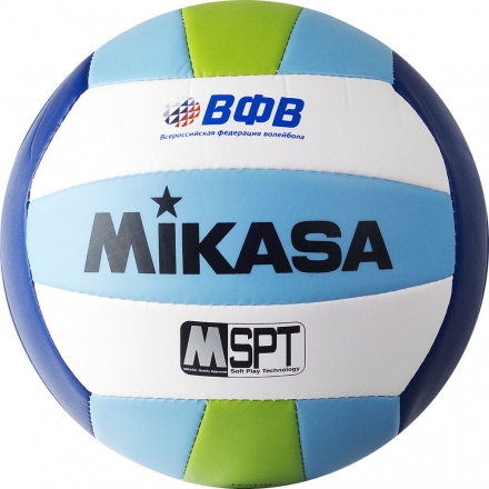 Мяч вол. пляжн. &quot;MIKASA VXS-BFU&quot;,р.5, синт.кожа(ТПУ),лого ВФВ,18 пан.,маш.сш,бут.кам,син-гол-зел оптом, фото 2