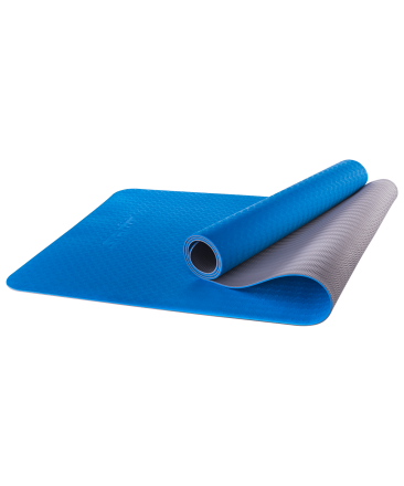 Коврик для йоги FM-201, TPE, 173x61x0,4 см, синий/серый оптом, фото 1