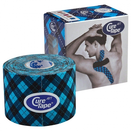 Тейп кинезиологический CureTape Art Tartan, 5 см x 5 м, арт. 162794, черно-голубой оптом, фото 1