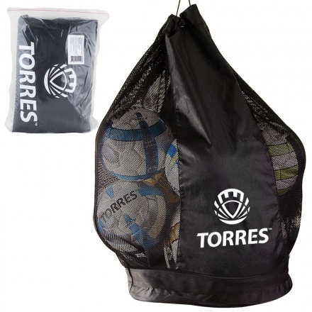 Сумка-баул для мячей &quot;TORRES&quot; арт.SS11069,на 15 футб.мяч,на шнурке с фиксатором, на 15 мячей, черная оптом, фото 1