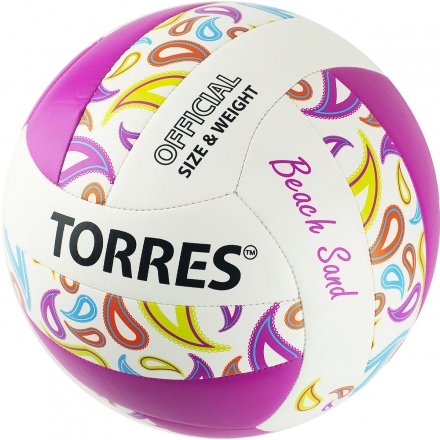 Мяч вол. пляжн. &quot;TORRES Beach Sand Pink&quot; арт.V32085B, р.5, синт.кожа (ТПУ),маш.сш,бут.кам,бел-роз оптом, фото 2