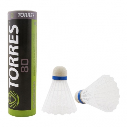 Воланы для бадминтона TORRES 80 (ПВХ), 7, уп. 6 шт., белый оптом, фото 1