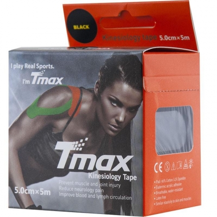 Тейп кинезиологический Tmax Extra Sticky Black (5 см x 5 м), арт. 423143, черный оптом, фото 2