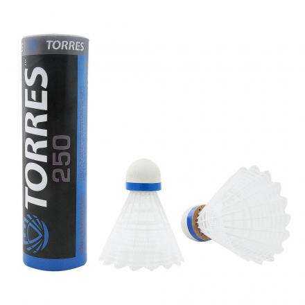 Воланы для бадминтона TORRES 250 (нейлон/пробка), уп. 6шт. белый оптом, фото 1