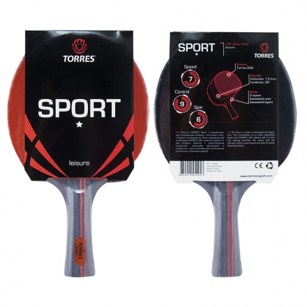 Ракетка для н/т TORRES Sport 1*, арт.TT0005, для любителей, накладка 1,5 мм, конич. ручка оптом, фото 2