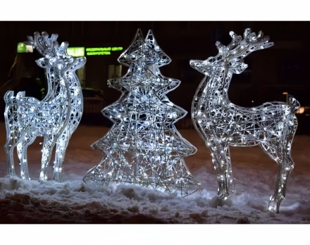 Световая композиция объёмная Олени и ёлка оптом, фото 1