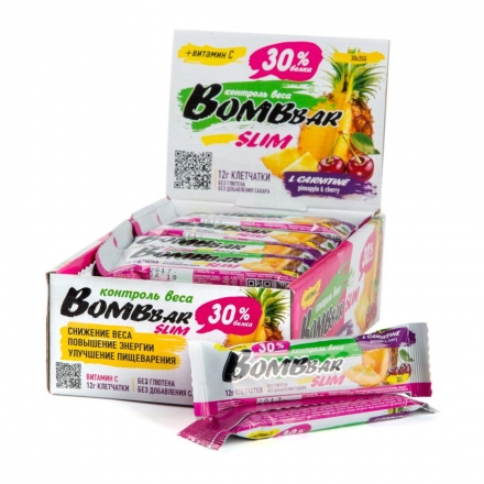 Протеиновый батончик Bombbar Slim 35гр., ананас-вишня, шт. оптом, фото 1