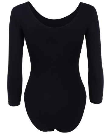 Купальник гимнастический с рукавом 3/4, хлопок, черный, 190 г/м, р. 44-48 оптом, фото 2