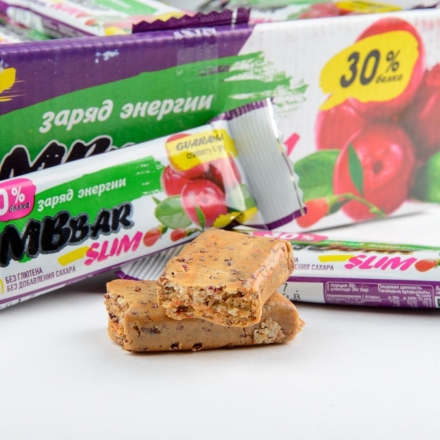 Протеиновый батончик Bombbar Slim 35гр., Клюква и ягоды годжи (гуарана), шт. оптом, фото 2