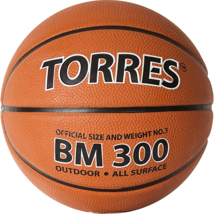 Мяч баск. &quot;TORRES BM300&quot; арт.B02013, р.3, резина, нейлон. корд, бут. камера, темнооранж-черн оптом, фото 1