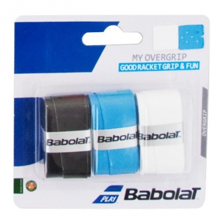 Овергрип BABOLAT MY GRIP, арт.653045-164, упак. по 3 шт, 0.6 мм, 120см, черно-голубо-белый оптом, фото 1
