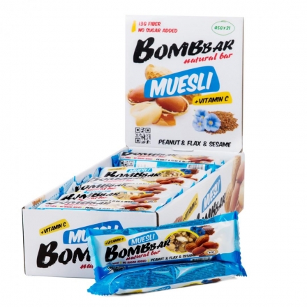 Мультизлаковый батончик Bombbar 45 гр., Арахис. шт. оптом, фото 1