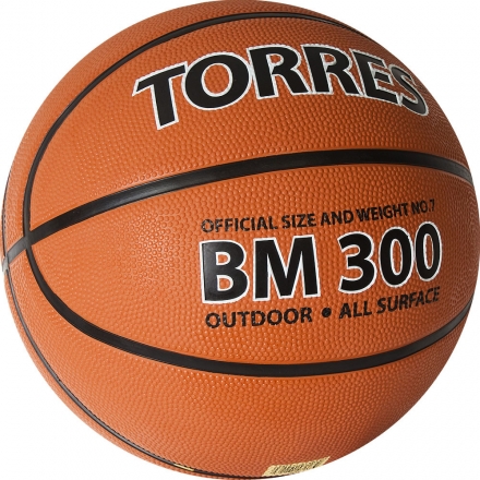 Мяч баск. &quot;TORRES BM300&quot; арт.B02016, р.6, резина, нейлон. корд, бут. камера, темнооранж-черн оптом, фото 2