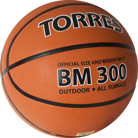 Мяч баск. &quot;TORRES BM300&quot; арт.B02017, р.7, резина, нейлон. корд, бут. камера, темнооранж-черн оптом, фото 2
