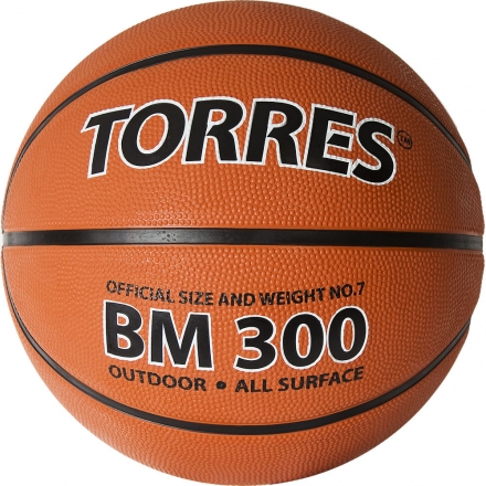 Мяч баск. &quot;TORRES BM300&quot; арт.B02017, р.7, резина, нейлон. корд, бут. камера, темнооранж-черн оптом, фото 1