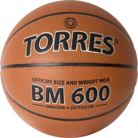 Мяч баск. &quot;TORRES BM600&quot; арт.B32026, р.6, ПУ, нейлон. корд, бут. камера, темнокоричневый-черн оптом, фото 1