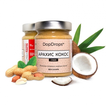 Арахисово-кокосовая паста с протеином и стевией, в стекле, 265г оптом, фото 1