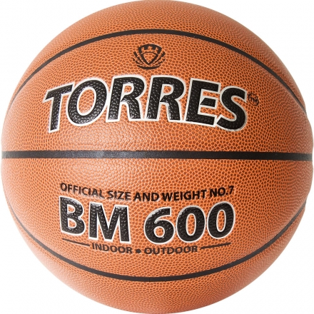 Мяч баск. &quot;TORRES BM600&quot; арт.B32027, р.7, ПУ, нейлон. корд, бут. камера, темнокоричневый-черн оптом, фото 1