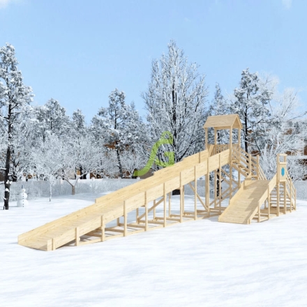 Зимняя деревянная горка "IgraGrad Snow Fox 12 м" с двумя скатами, без окраски оптом, фото 5