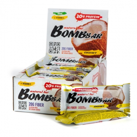 Протеиновый батончик Bombbar 60 гр, Кокос, шт. оптом, фото 1