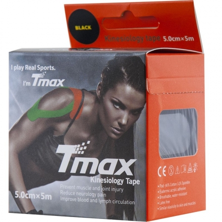 Тейп кинезиологический Tmax Extra Sticky Black (5 см x 5 м), арт. 423143, черный оптом, фото 2