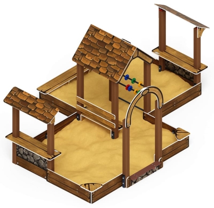 Песочный дворик двойной большой с навесом Домик (Коричневый) - ИО 6.01.03-02  оптом, фото 2