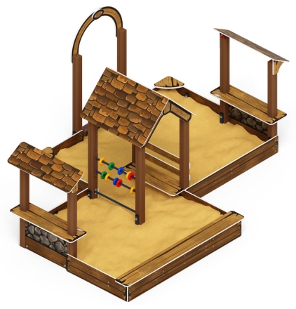 Песочный дворик двойной большой с навесом Домик (Коричневый) - ИО 6.01.03-02  оптом, фото 1