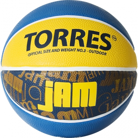 Мяч баск. &quot;TORRES Jam&quot; арт.B02043, р.3, резина, нейлон. корд, бут. кам., син-желт-голубой оптом, фото 1